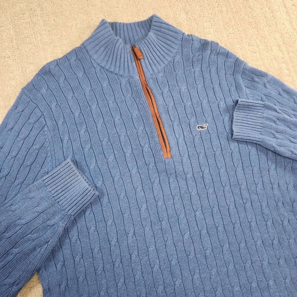 Vineyard Vines Sweater Men Medium Chunky Cable Knit Blue Merino Wool Blend Prep